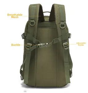 Tactical backpack back view with breathable mesh straps and adjustable chest buckles