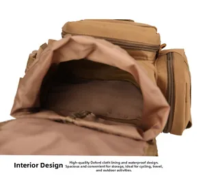 Detail view of large inner space and waterproof oxford fabric of the tactical bag
