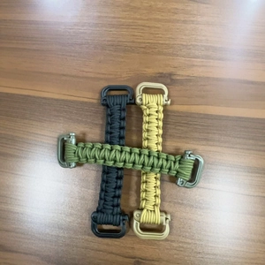 Paracord woven water bottle handle straps in black sand yellow and olive green colors