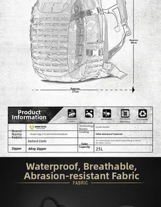 Detailed technical specifications and dimensions for Dragon Egg II 25L tactical backpack
