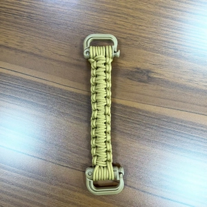 Paracord woven water bottle handle with dual D-ring buckles for outdoor gear
