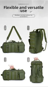 Lure fishing backpack detail showing four versatile carrying modes in olive green nylon