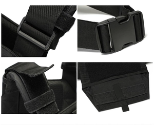 Detail of tactical Molle panel showing heavy-duty nylon webbing and quick-release buckles