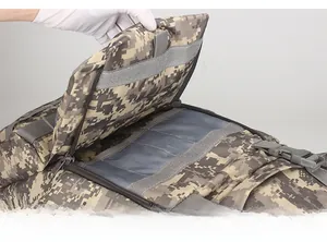 Detail of digital desert camo tactical backpack showing organized internal compartments