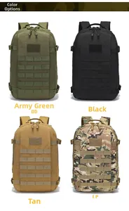 Tactical backpack grid showing OD Green Black Tan and CP Camouflage colors with MOLLE system
