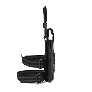 Black tactical thigh holster made of durable nylon with adjustable quick release buckles