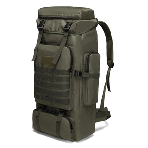 75L camouflage hiking backpack with Molle system and breathable mesh straps in army green
