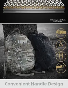 Detail of 3D honeycomb breathable mesh back panel on camouflage tactical backpack