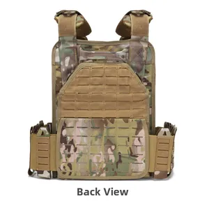 Back view of professional tactical vest with Multicam pattern and MOLLE webbing system