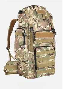 Detail view of 30L tactical backpack showing MOLLE system and camouflage durable fabric