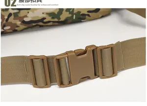 Dettaglio della fibbia in vita a sgancio rapido e della cinghia in nylon dello zaino tattico
