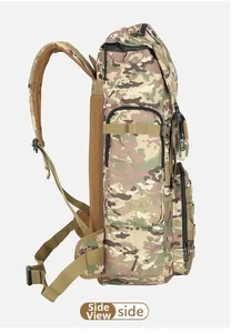 Side view of 30L tactical backpack showing MOLLE system and side compression straps