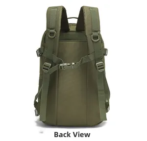 Detail view of the tactical backpack back panel showing padded straps and D-rings