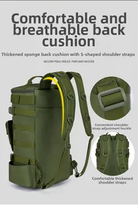 Close-up of tactical fishing backpack with breathable honeycomb padding and S-shaped straps