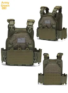 Detail view of Army Green tactical vest showing MOLLE system and quick-release buckles