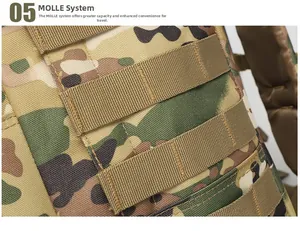Dettaglio ravvicinato del sistema MOLLE su questo zaino tattico con motivo mimetico jungle