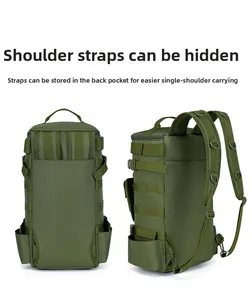 Detail view of the hidden back compartment for storing tactical backpack shoulder straps