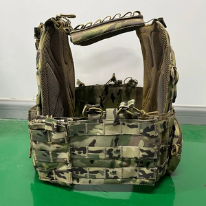 Multicam tactical MOLLE plate carrier vest with padded straps and breathable mesh