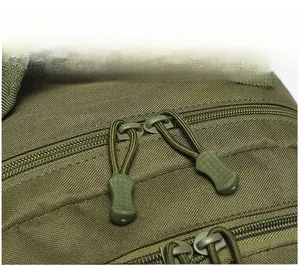Close-up of durable dual-way zippers with anti-slip paracord pulls on tactical backpack