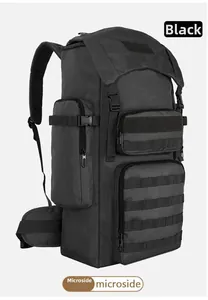 Detail view of the black 30L tactical backpack showing MOLLE straps and nylon fabric