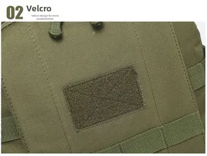 Tactical backpack detail showing front Velcro patch area and high-density nylon fabric