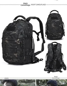 Tactical camouflage backpack with laser-cut MOLLE system and ergonomic S-type shoulder straps