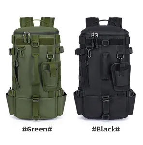 Dual tactical fishing backpacks in green and black colors with MOLLE system and nylon fabric