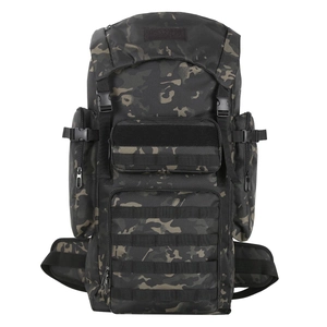 30L tactical hiking backpack in dark camouflage with MOLLE system and padded waist belt
