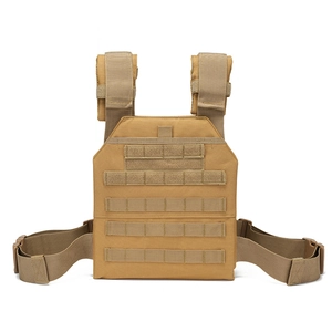 Tactical molle vest plate carrier in coyote brown with modular webbing and side buckles