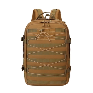 Tactical hiking backpack in khaki nylon with MOLLE system and waterproof design for outdoors