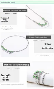 Détail du collier en acier inoxydable 316L avec perles craquelées vertes et fini argenté