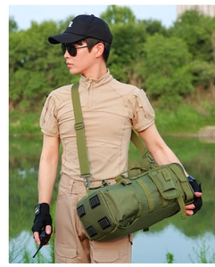 Army green tactical dry-wet separation fishing backpack with Molle system and strap