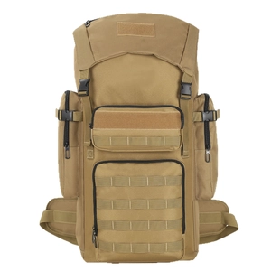 Tactical 30L backpack in khaki nylon with MOLLE system for hiking and camping use