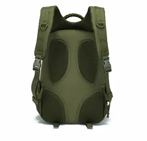Detail view of the ergonomic breathable mesh back panel and woven handle on tactical backpack