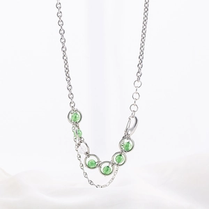 Collier Double Rang en Acier Inoxydable avec Perles en Verre Craquelé Vert Chaîne Épissée Punk pour Femmes Hommes Bijoux