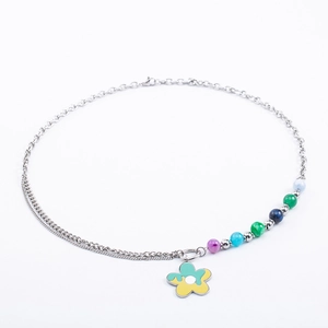 Edelstahl Emaille Blume Anhänger Halskette Bunte Perlen Asymmetrische Kette Halskette Für Damen Mode Street Schmuck