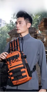 Tactical orange waterproof nylon crossbody bag featuring Molle webbing and D-rings