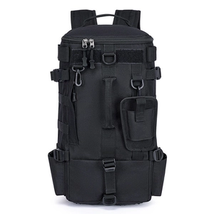 Tactical black lure fishing backpack with MOLLE system and wide adjustable straps