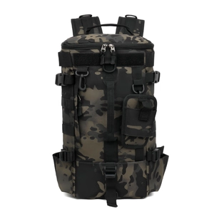 Tactical camouflage fishing backpack with MOLLE system and functional storage capacity