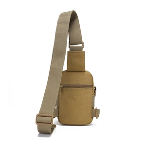 Tactical khaki canvas chest bag with adjustable strap for outdoor hiking and cycling