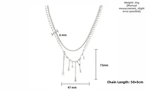 Paramètres de taille détaillés du collier double couche argenté avec pendentif fusionné