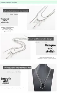 Détail du collier multicouche en acier 316L avec pendentif lave et poli miroir