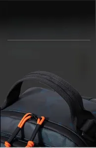 Close-up of durable woven handle and camo pattern on the outdoor sports backpack