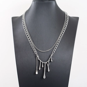 Collier Double Couche en Acier Inoxydable 316L Style Punk Avec Pendentif Lave Liquide et Künstliche Perle Pour Homme Femme