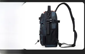 Side view of tactical camouflage backpack featuring Molle webbing and mesh pockets