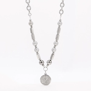Hip Hop Edelstahl Porträt Münze Anhänger Halskette Für Herren Damen Retro Silber Polierte Kette Mit Künstliche Perle