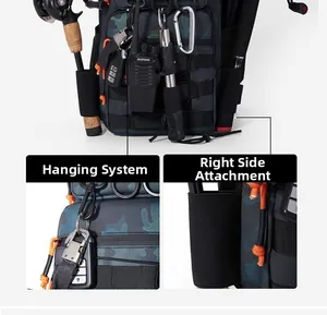Detail showing the tactical hanging system and camouflage fabric with external D-ring gear