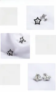 Detailed macro view of 3D star studs in polished stainless steel with embossed edge texture