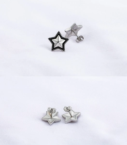 Detail view of 3D star stud earrings showing the front faceted design and butterfly back