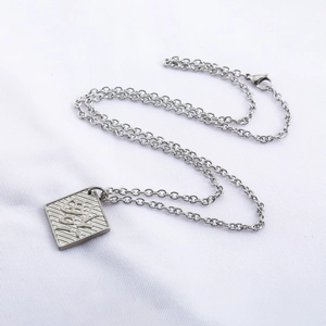 Men Stainless Steel Square Pendant Necklace Embossed Shou Character Shou Zi Mirror Polished Long Sweater Chain Jewelry